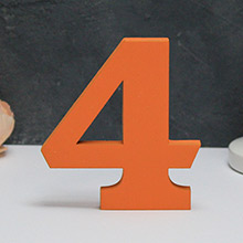 Деревянная цифра для декора стола "4"(оранжевый)(12,5 см)