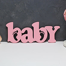 Слово из дерева для фотосессии и декора "Baby, ножки", розовый
