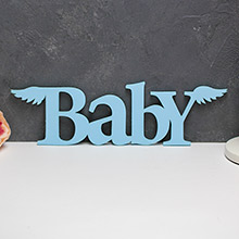 Слово из дерева для фотосессии и декора "Baby, крылья" (голубой)