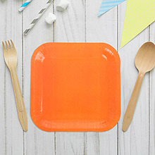 Бумажные тарелки, оранжевый  (квадратные, 6 шт, 18 см)