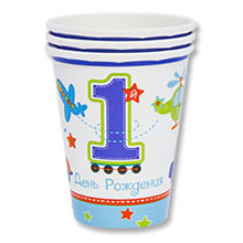 Бумажные стаканы "1 день рождения" (8 шт, транспорт)