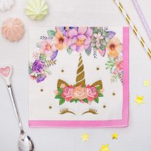 Набор бумажных салфеток "Единорог-цветочный", бело-розовый, (20 шт, 33*33 см)