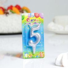 Свеча-цифра для торта "5" (серебристая)