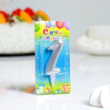 Свеча-цифра для торта "1" (серебристая)